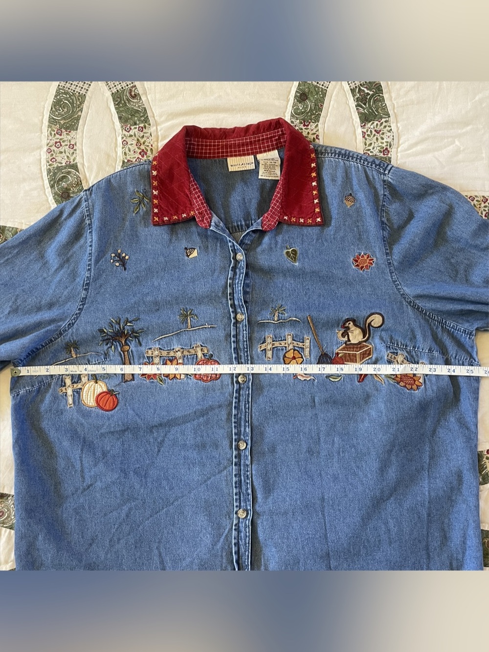 Vintage White Stag Embroidered Autumn Denim Button Down XL Cottagecore Granola - Picture 5 of 6